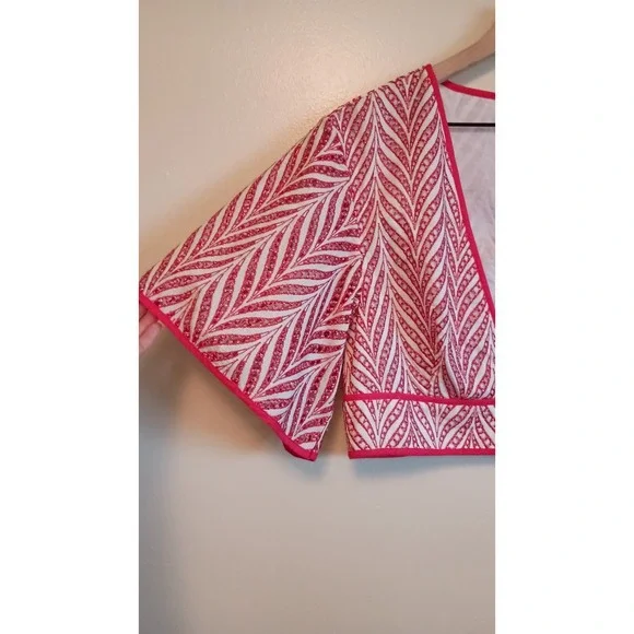 Lovers + Friends Red White Embroidered Eyelet Crop Top Boho V Neck Revolve NWT L - Picture 4 of 11